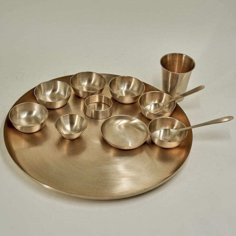 13 Pc Original Kansa/ Bronze Rajwadi Thali Set | Verified Sustainable Dinner Set on Brown Living™