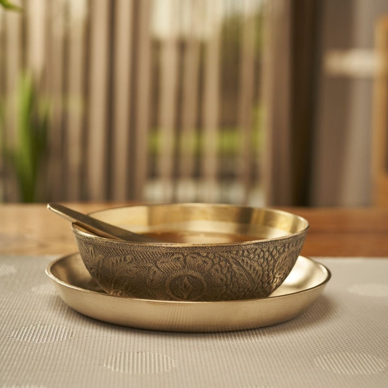 3 Pc Original Kansa/ Bronze Carving Soup Set | Verified Sustainable Dinner Set on Brown Living™