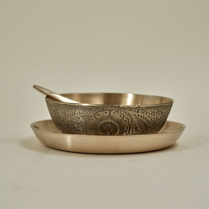 3 Pc Original Kansa/ Bronze Carving Soup Set | Verified Sustainable Dinner Set on Brown Living™