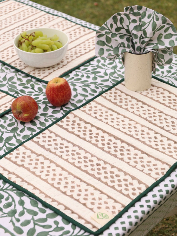 Abstract Leaf Reversible Organic Cotton Placemats- Set of 4 | Verified Sustainable Table Decor on Brown Living™