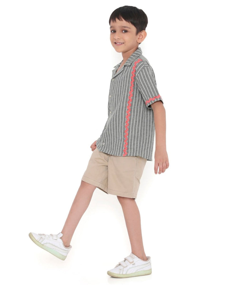 Alouette Jacquard Striped Cotton Shirt with Cuban Collar | Verified Sustainable Kids Shirts on Brown Living™