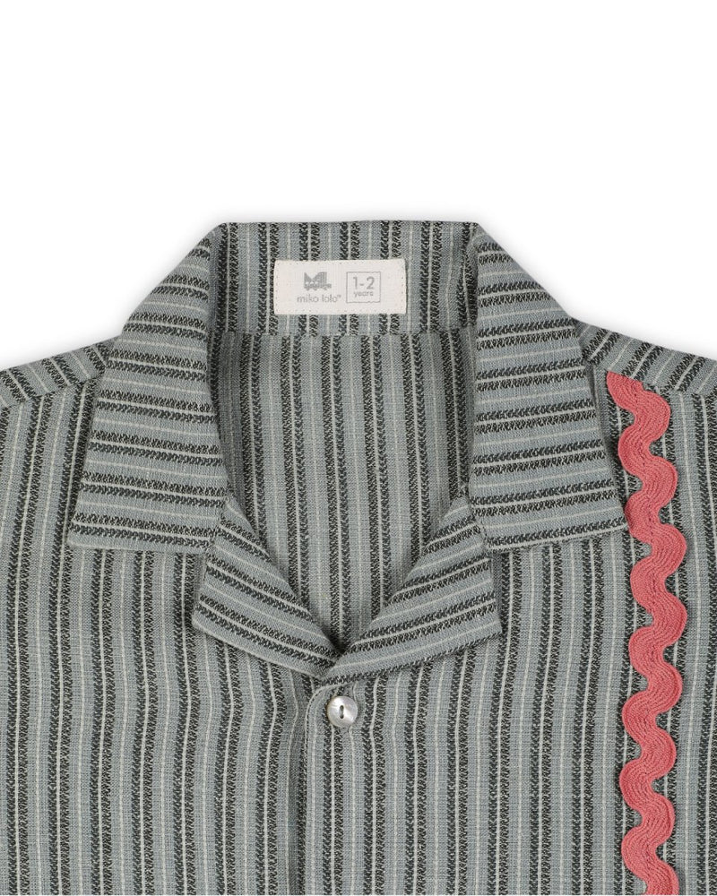 Alouette Jacquard Striped Cotton Shirt with Cuban Collar | Verified Sustainable Kids Shirts on Brown Living™