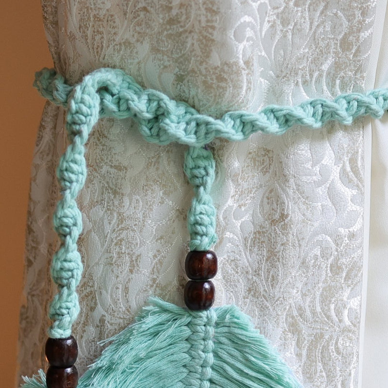 Aqua Macrame Leaf Curtain Ties | Verified Sustainable Curtains on Brown Living™