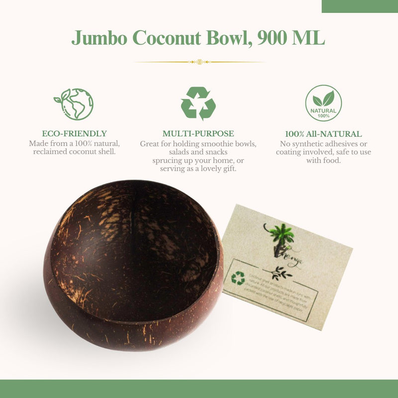 Artisan Jumbo Coconut Shell Bowls And Spoon Sets - 900ml (Set of 2) | Verified Sustainable Plates & Bowls on Brown Living™