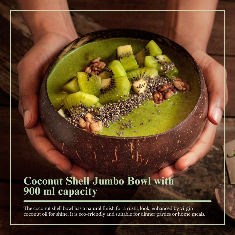 Artisan Jumbo Coconut Shell Bowls And Spoon Sets - 900ml (Set of 2) | Verified Sustainable Plates & Bowls on Brown Living™