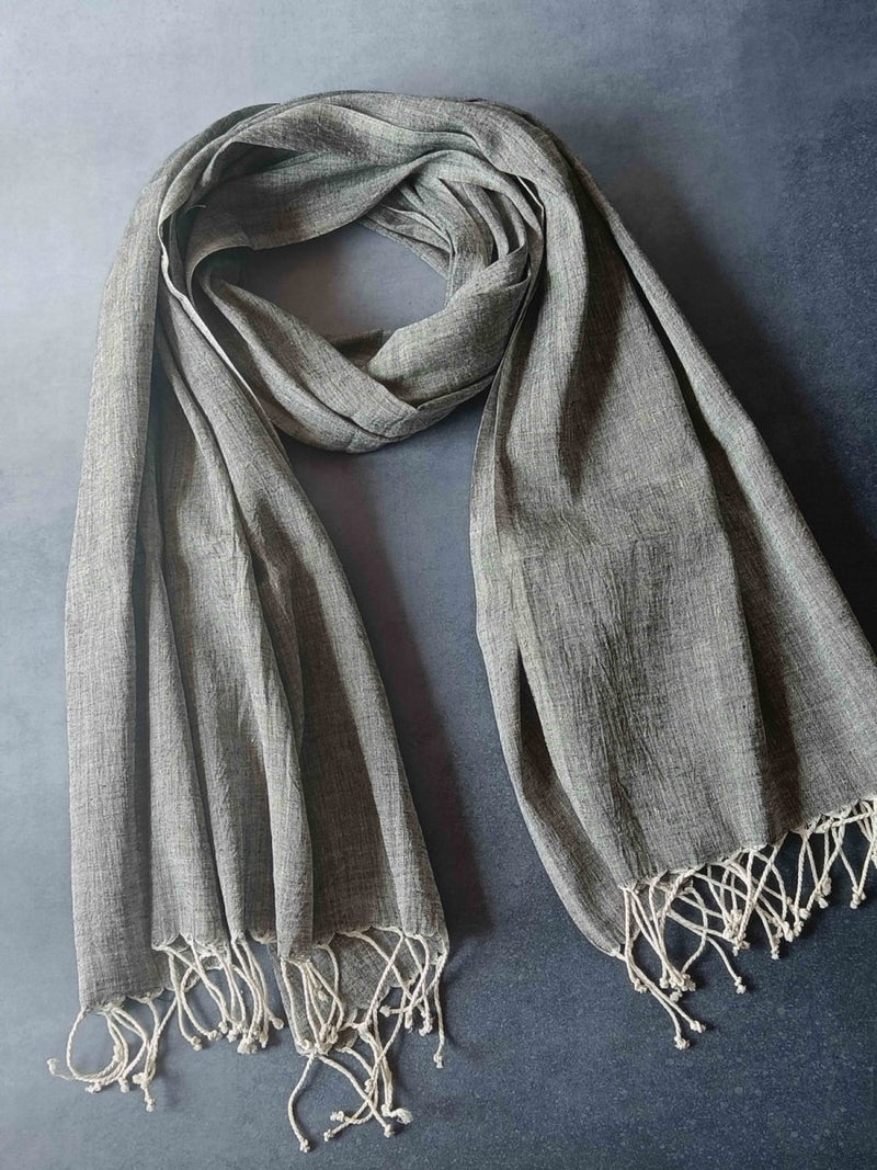 Ashen Hemp Fabric Unisex Stole - Dark Grey | Verified Sustainable Womens Scarf on Brown Living™