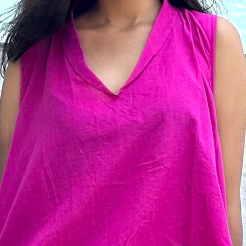 Avni Solid Pocket Handloom Cotton Dress Hot Pink | Verified Sustainable Womens Dress on Brown Living™