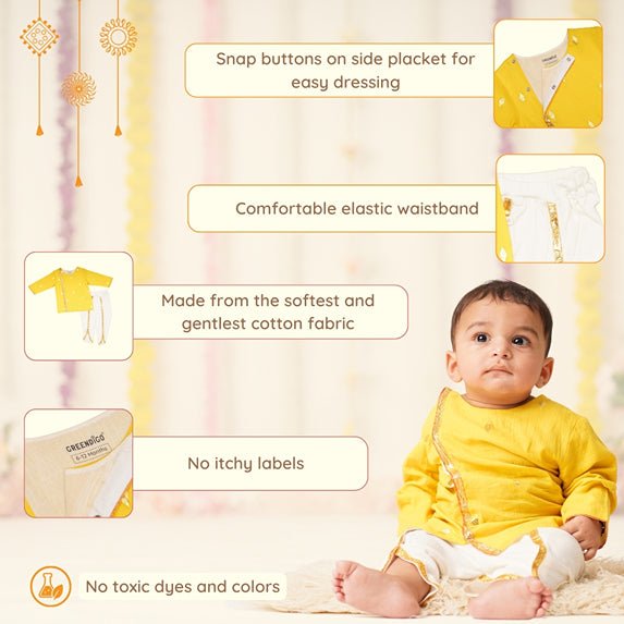 Baby Boy Cotton Short Kurta & Dhoti Pant Set - Deepam | Verified Sustainable Kids Ethnic Sets on Brown Living™