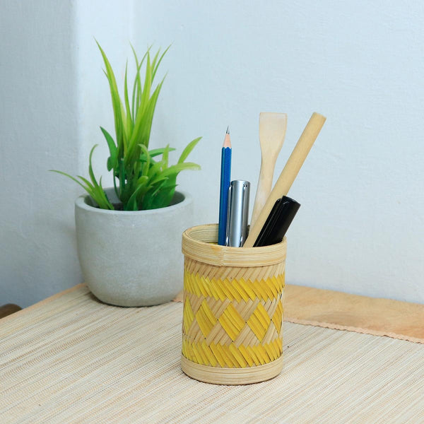 Bamboo Weave Pen Stand - Diamond | Verified Sustainable Desk Accessories on Brown Living™