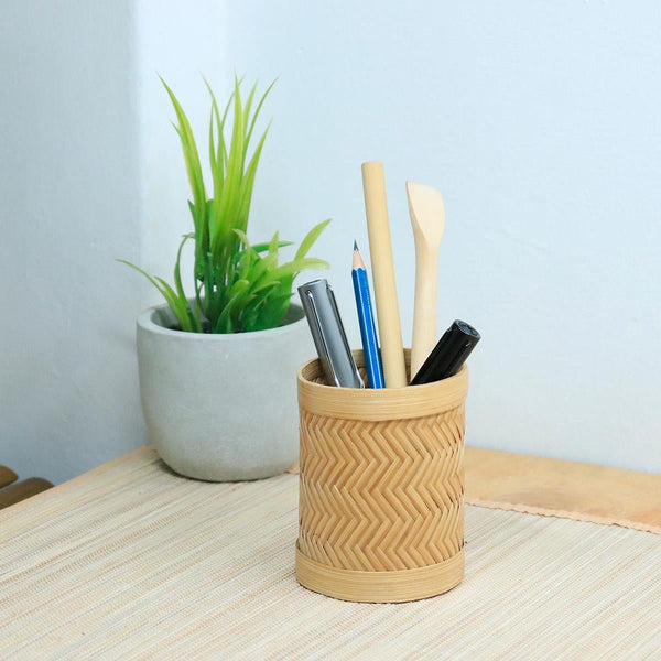 Bamboo Weave Pen Stand - Natural | Verified Sustainable Desk Accessories on Brown Living™