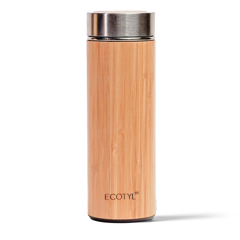 Bamboo Stainless Steel Insulated Flask With Strainer - 450 ml