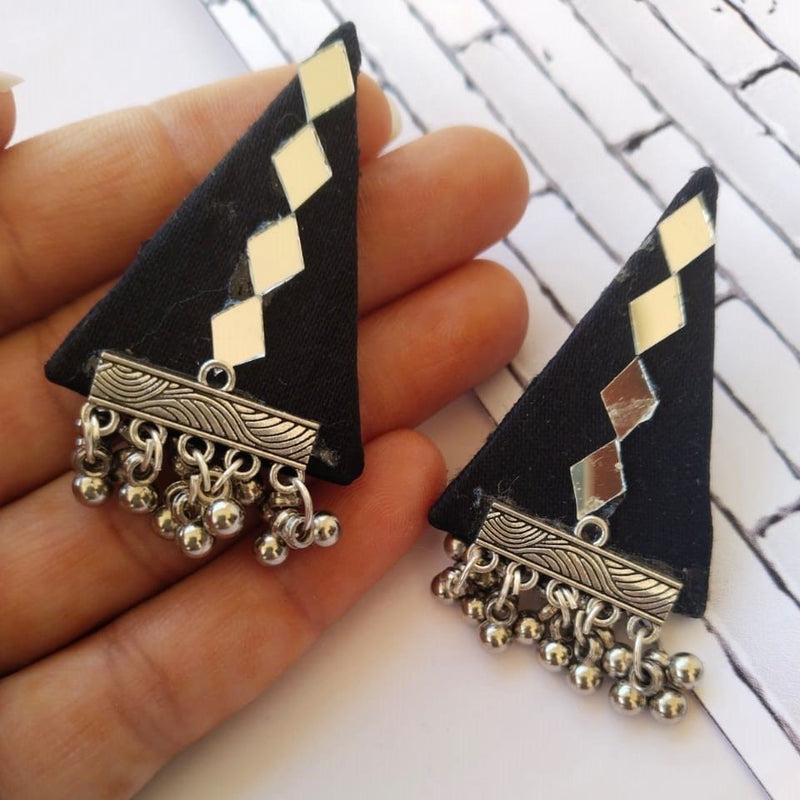 Black And Silver Mirror Triangular Studs Earrings For Women | Verified Sustainable Womens earrings on Brown Living™