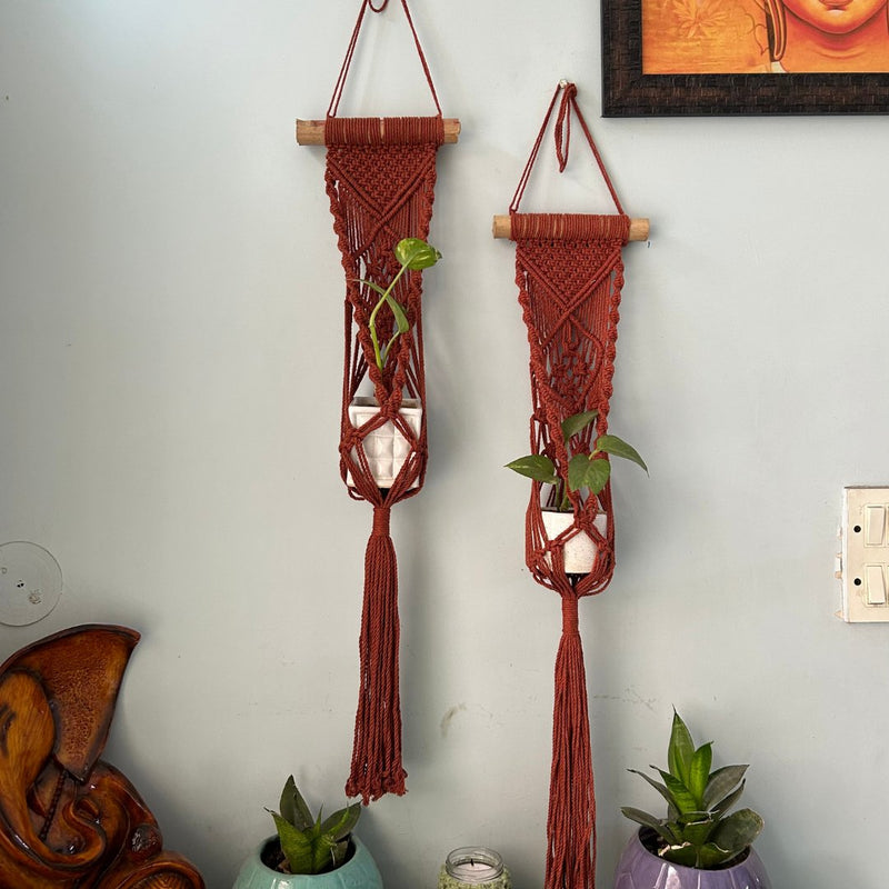 Brown Macrame Plant Holder - Set of 2 | Verified Sustainable Pots & Planters on Brown Living™