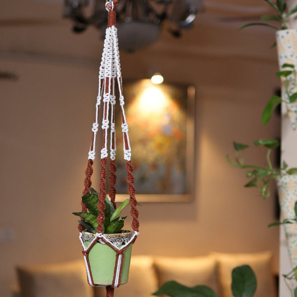 Brown Web Macrame Plant Holder | Verified Sustainable Pots & Planters on Brown Living™