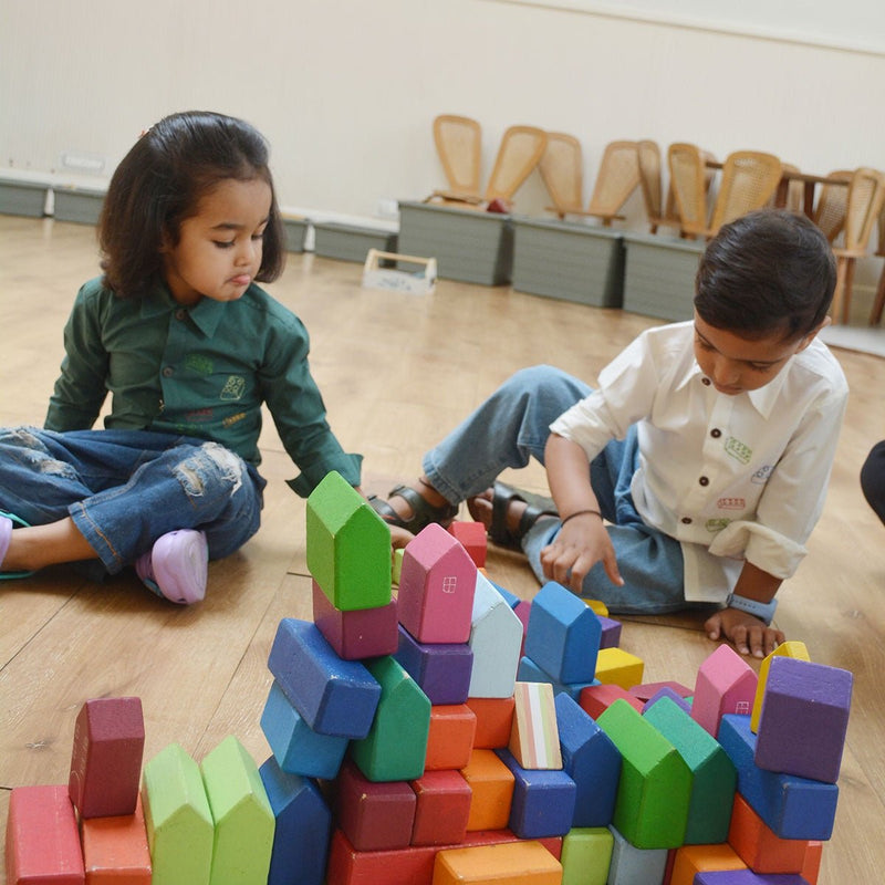 Building Blocks Embroidered Unisex Organic Cotton Shirt- White | Verified Sustainable Kids Shirts on Brown Living™