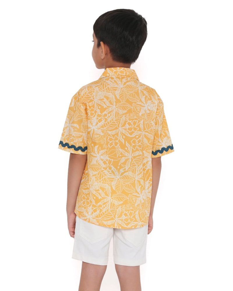 Buttercup Floral Printed Cotton Shirt with Cuban Collar | Verified Sustainable Kids Shirts on Brown Living™