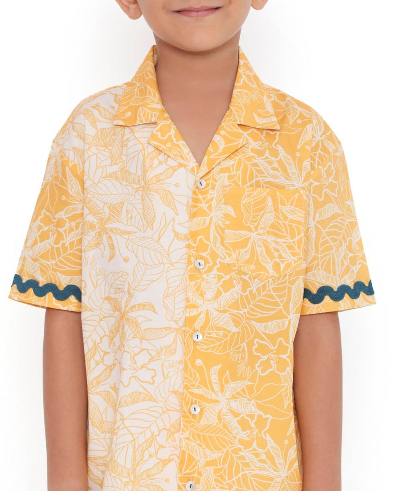 Buttercup Floral Printed Cotton Shirt with Cuban Collar | Verified Sustainable Kids Shirts on Brown Living™