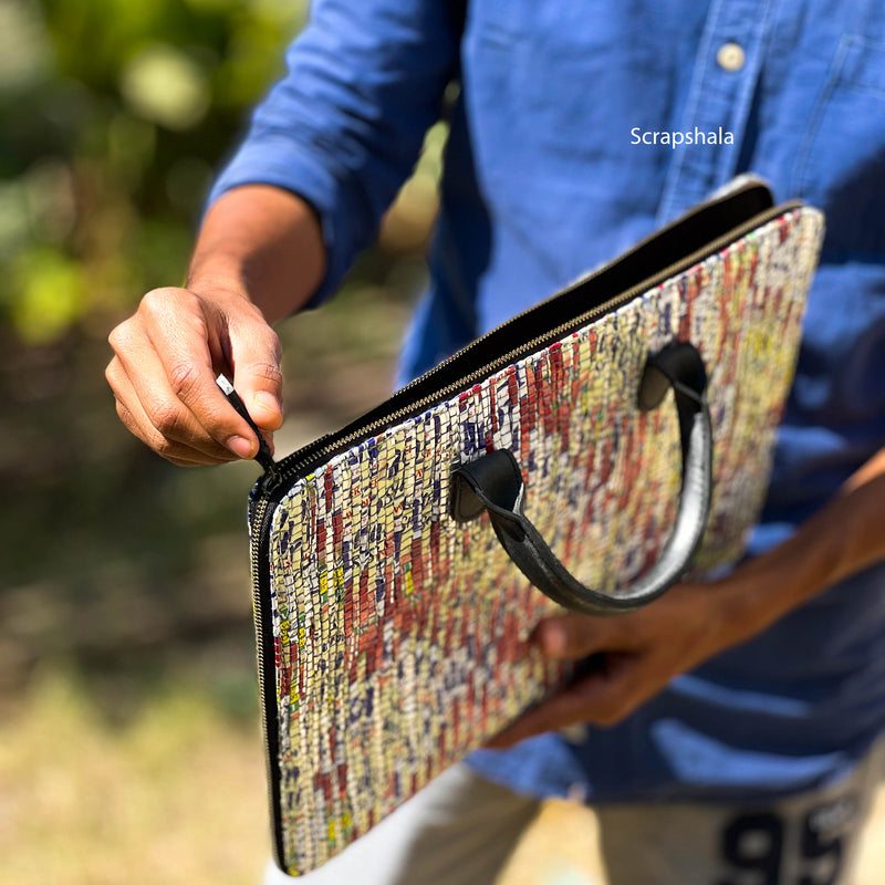 Buy Minimalist Laptop Sleeve Bag | Upcycled Plastic | Handloom Textile | Water-Resistant | Tube Handle | Shop Verified Sustainable Laptop Sleeve on Brown Living™