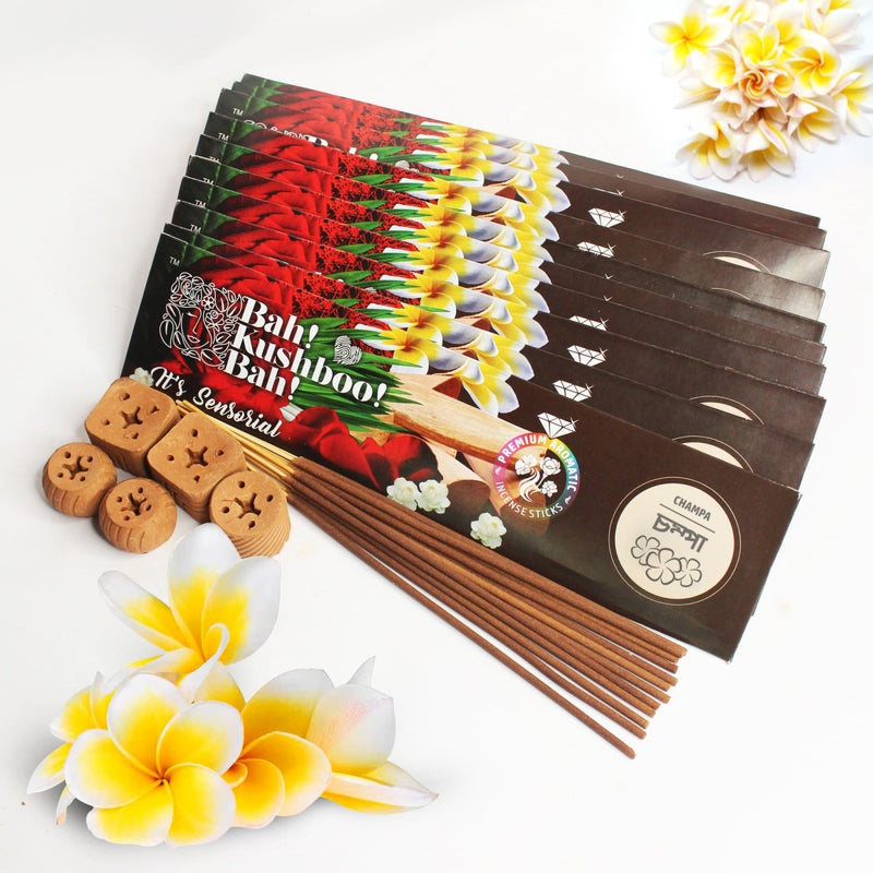 Champa Bah Kushboo Bah Premium Sensorial Aromatic Incense Sticks (10 Packs = 400+ Sticks) | Verified Sustainable Pooja Needs on Brown Living™