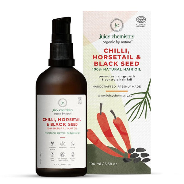 Chilly, Horsetail & Black Seed Organic Hair Serum - For Hair Growth - 100ml | Verified Sustainable Hair Oil on Brown Living™