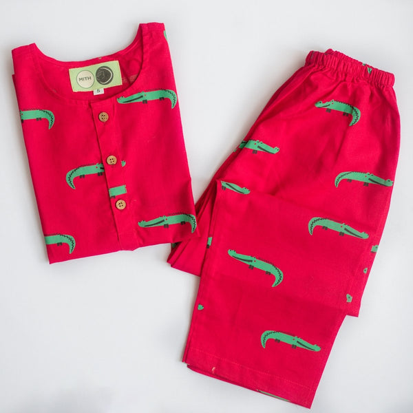 Christmas Crocodile - Unisex Kids Cotton Nightwear | Verified Sustainable Kids Pyjamas on Brown Living™