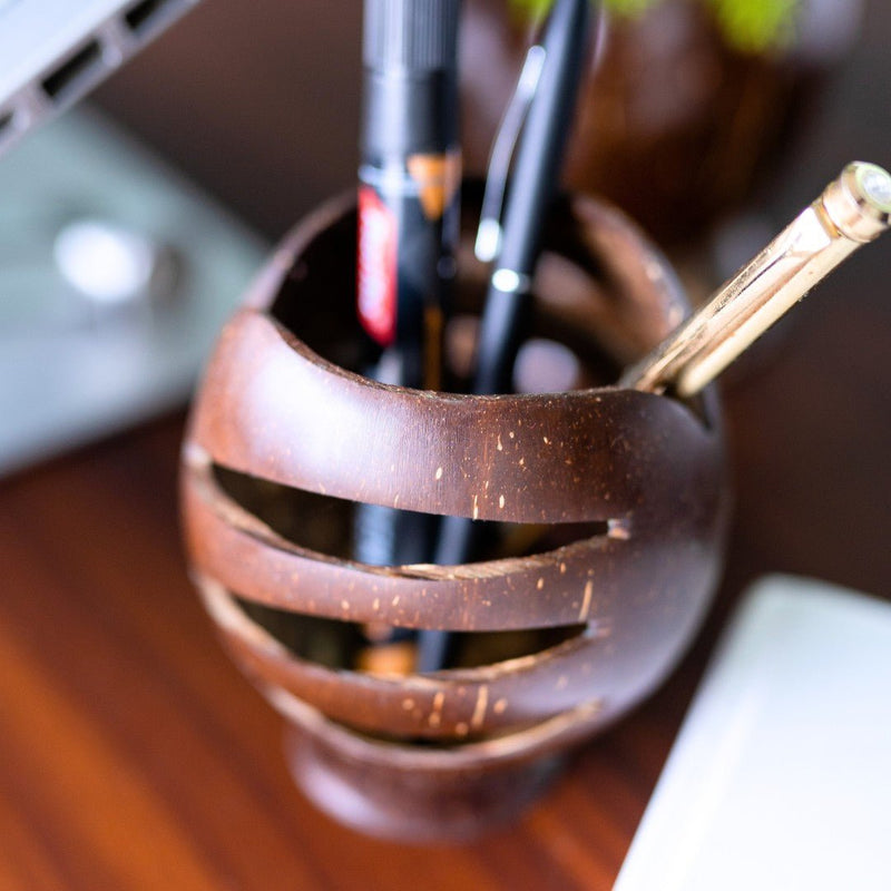 Coconut Shell Pen Holder/Stand | Wooden Pen Holders (Set of 1) | Verified Sustainable Desk Organizers on Brown Living™