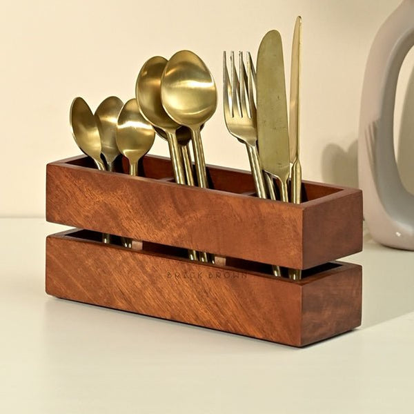 Cranny Cutlery Wooden Caddy / Holder | Verified Sustainable Kitchen Organizers on Brown Living™