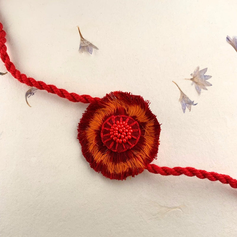 Dual Avtar Ikat Rakhi - Red Orange | Reusable Ikat Rakhi | Verified Sustainable Rakhi on Brown Living™