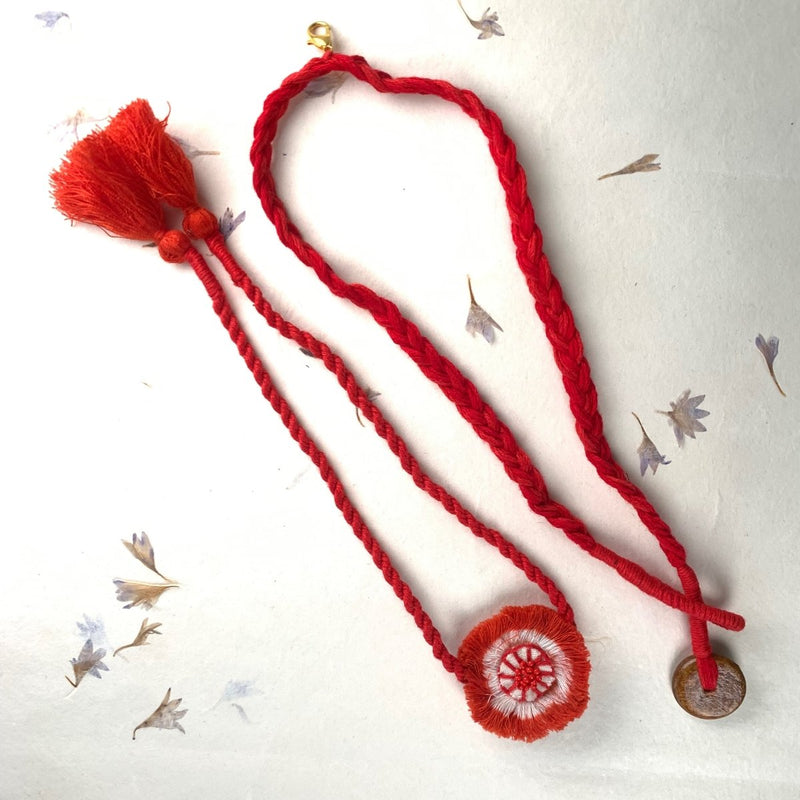 Dual Avtar Ikat Rakhi - Vermillion| Reusable | Verified Sustainable Rakhi on Brown Living™