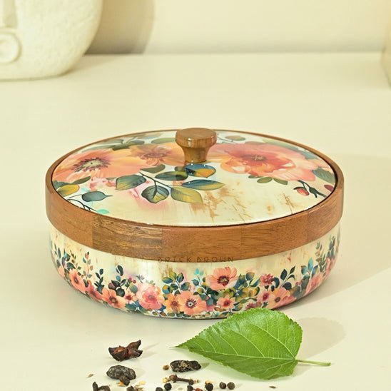 Durable Pastel Flora Wooden Spice Box with Wooden Spoon | Verified Sustainable Kitchen Organizers on Brown Living™