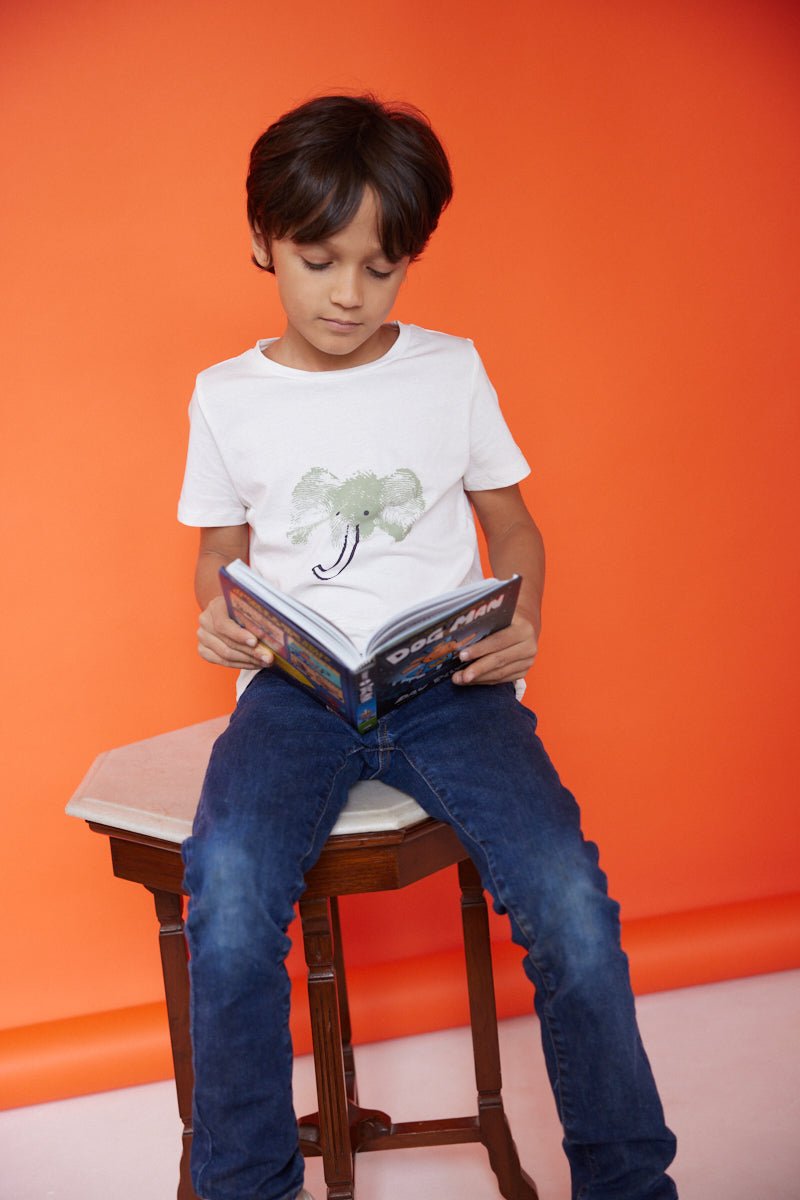 Elephant - Kids Unisex Organic Cotton T - shirt | White | Verified Sustainable Kids T - Shirts on Brown Living™