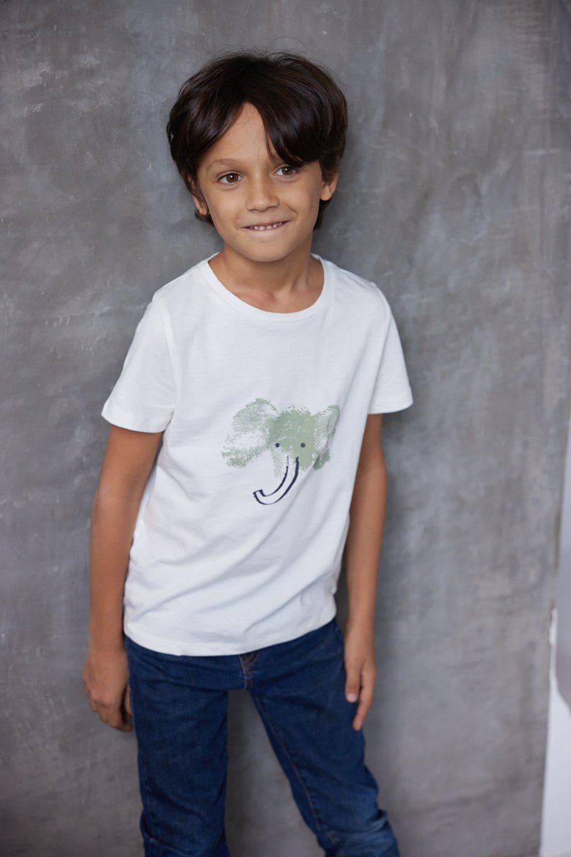 Elephant - Kids Unisex Organic Cotton T - shirt | White | Verified Sustainable Kids T - Shirts on Brown Living™