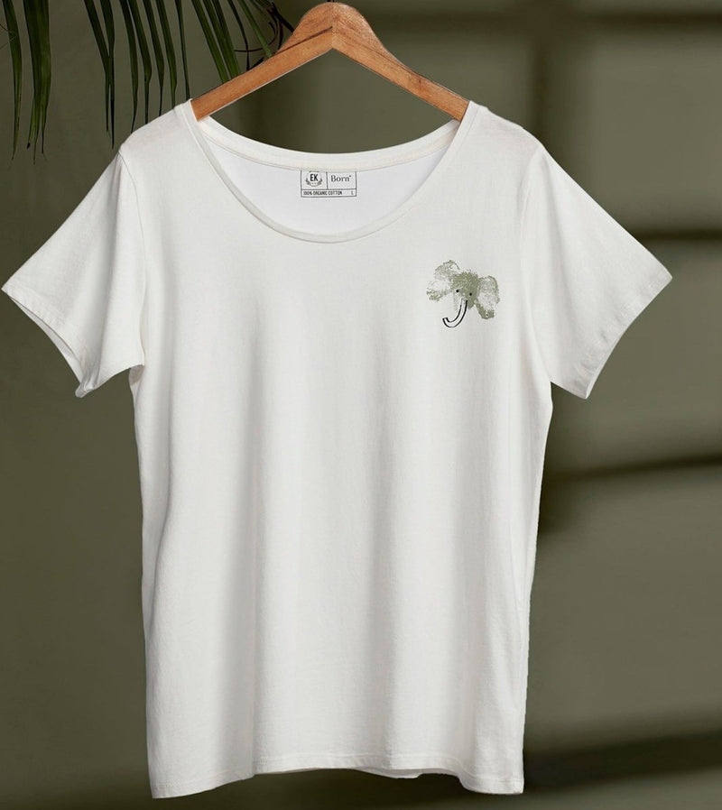 Elephant - Womens Organic Cotton T - shirt | White | Verified Sustainable Womens T - Shirt on Brown Living™