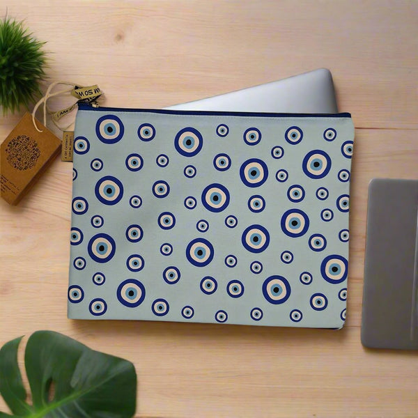 Evil Eye - Light Blue Recycled Polycotton Laptop Sleeve | Verified Sustainable Laptop Sleeve on Brown Living™