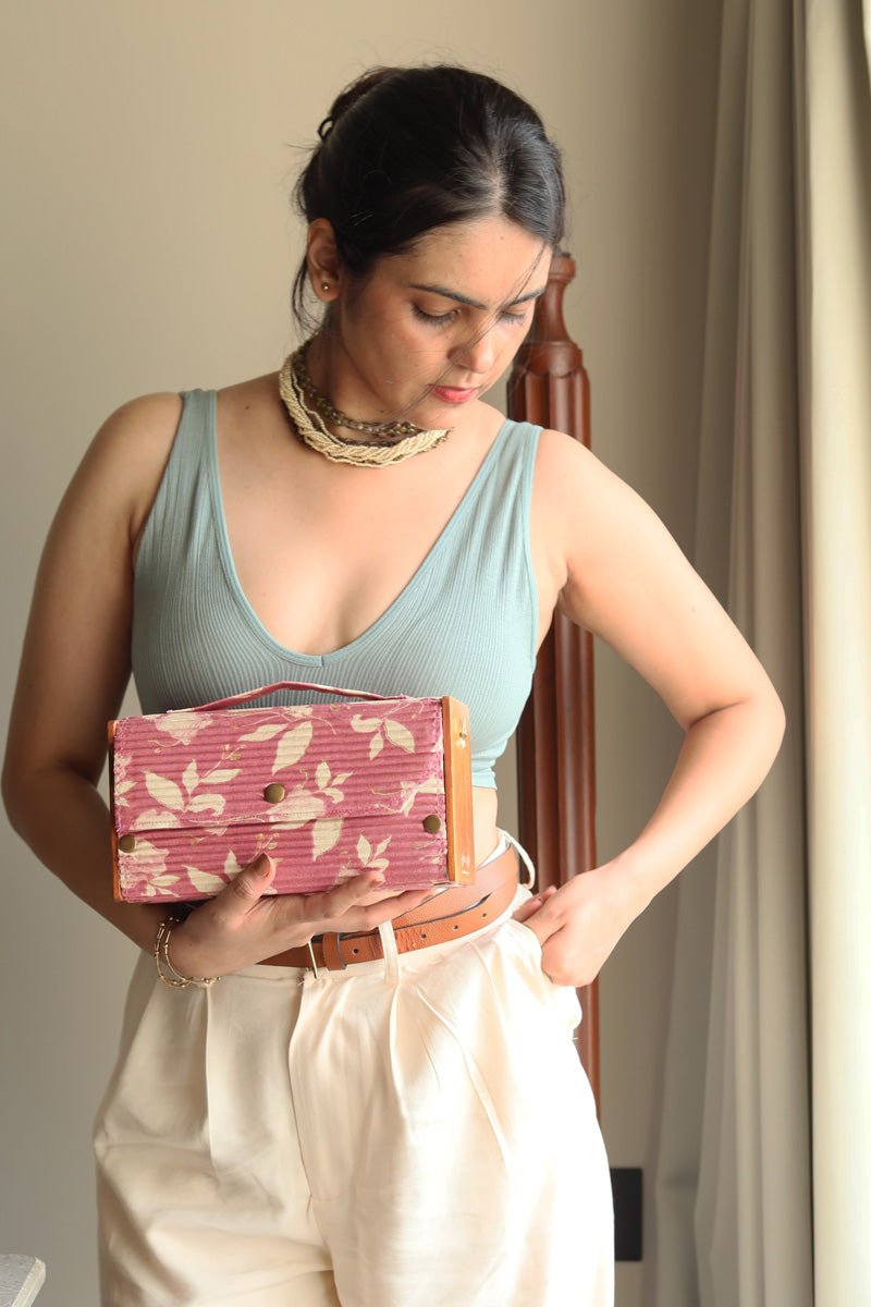 Gift For Her - Upcycled Fabric & Brass Box Pink Clutch Gift Box | Verified Sustainable Gift Giving on Brown Living™