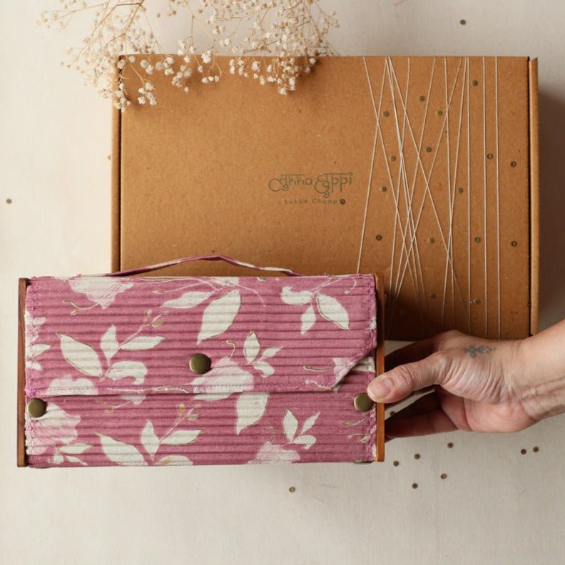 Gift For Her - Upcycled Fabric & Brass Box Pink Clutch Gift Box | Verified Sustainable Gift Giving on Brown Living™