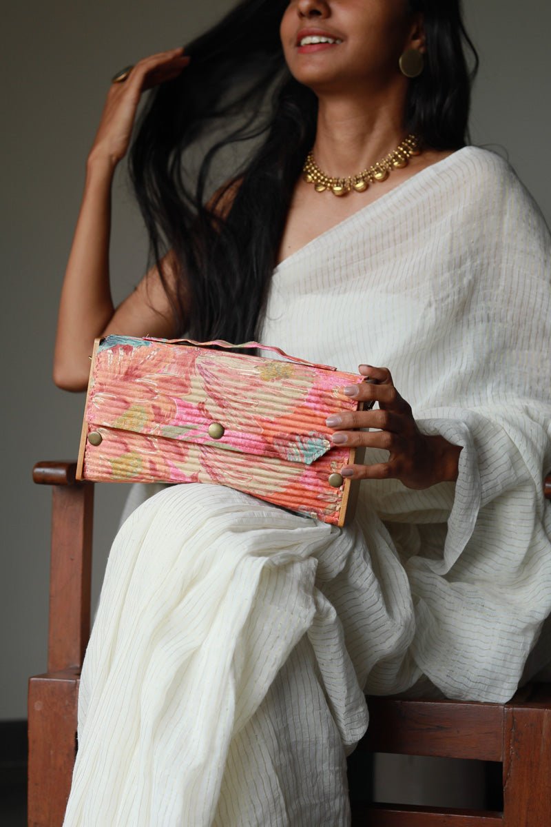 Gift For Her - Upcycled Peach Hues Box Clutch for Gifting | Verified Sustainable Gift Giving on Brown Living™