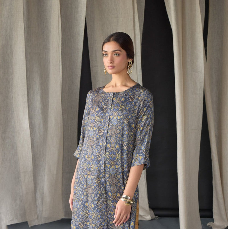 Grey Ajrakh Tencel Kurta Set | Verified Sustainable Womens Kurta on Brown Living™