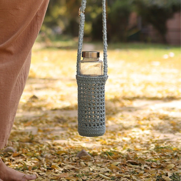 Grey Handmade Crochet Sling Bottle Cover | Verified Sustainable Bottles & Sippers on Brown Living™