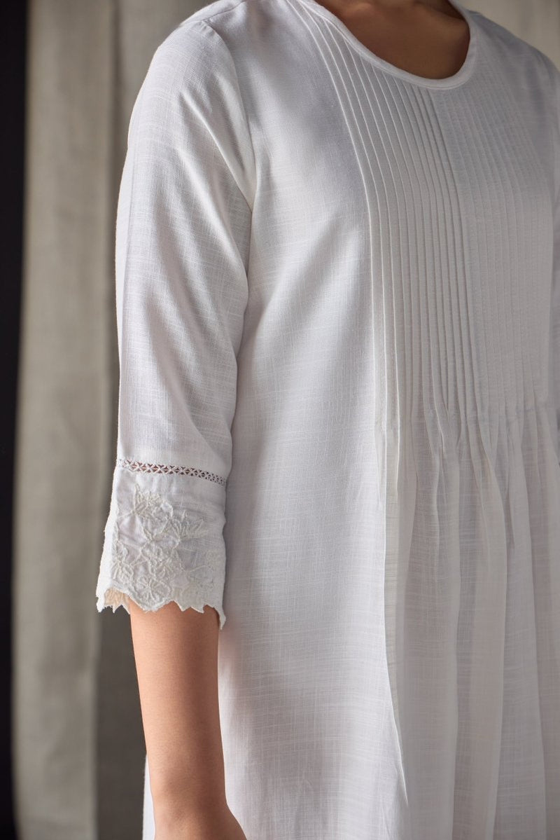 Hand Scalloped & Tonal Embroidered Dress - White | Verified Sustainable Womens Dress on Brown Living™