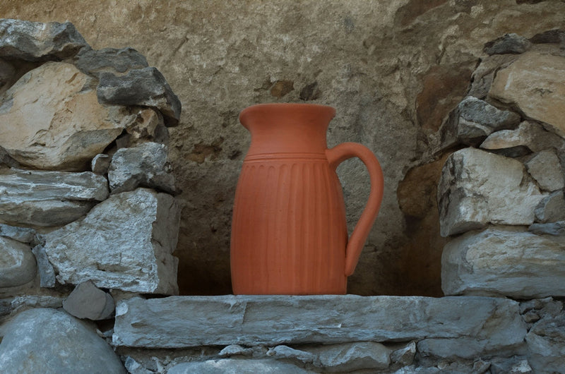 Handamde Terracotta Jug with Carving On All Sides | Verified Sustainable Glasses & Tumblers on Brown Living™