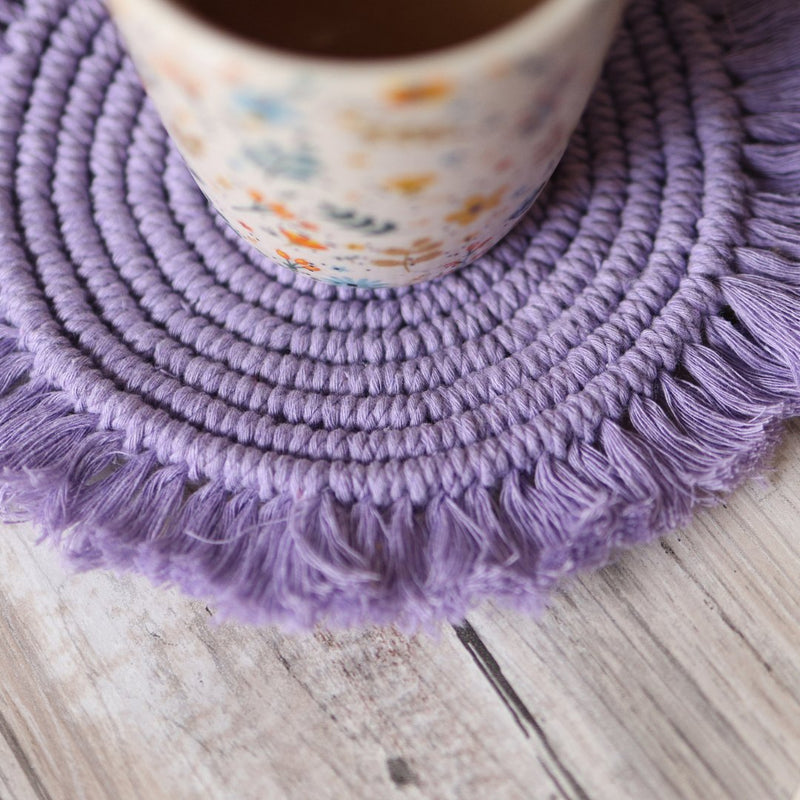 Handmade Macrame Lavender Table Coasters - Set of 2 | Verified Sustainable Coasters on Brown Living™