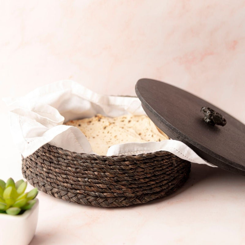 Handmade Sabai Grass Roti Box - Black | Verified Sustainable Baskets & Boxes on Brown Living™