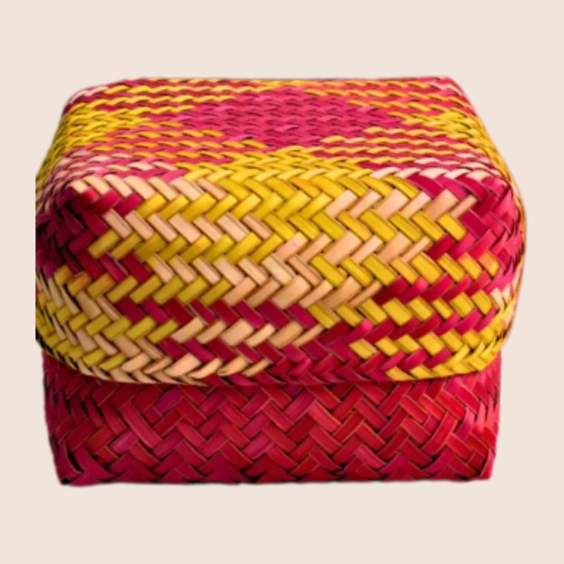 Handmade Sitalpati Gift Box - Red & Yellow | Verified Sustainable Gift Box on Brown Living™