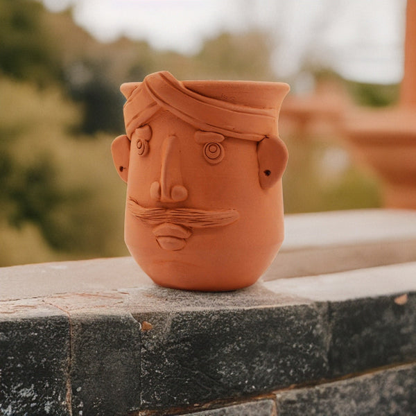 Handmade Terracotta Table Top Planter Lady Face | Verified Sustainable Pots & Planters on Brown Living™