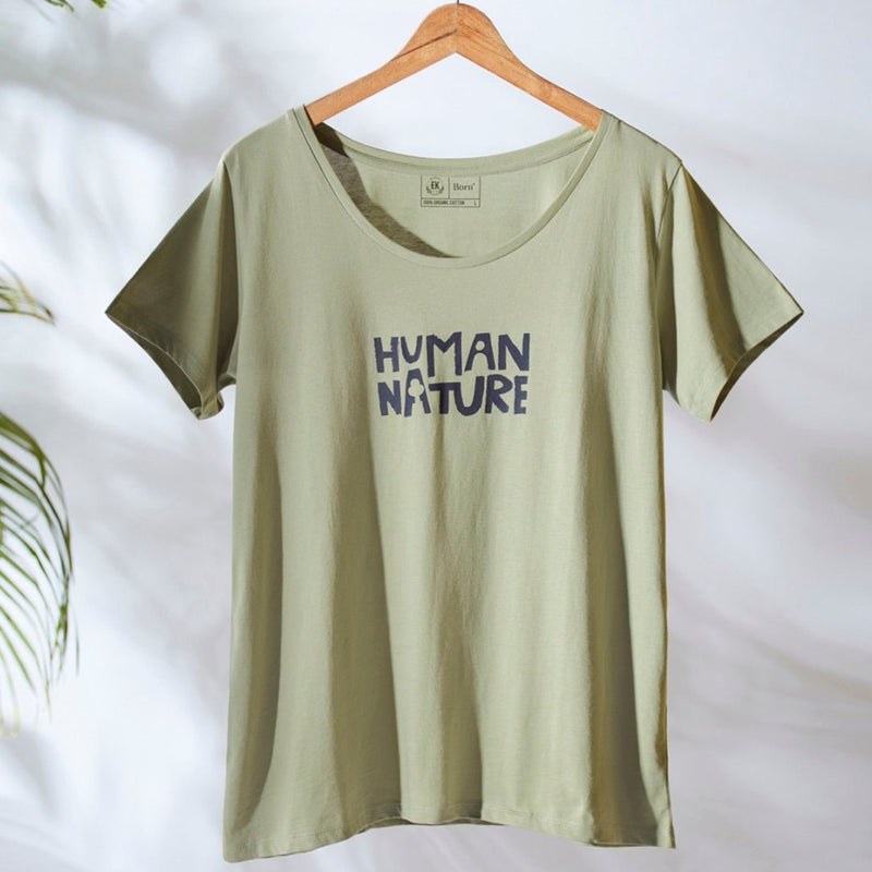 Human Nature - Womens Organic Cotton T - shirt | Sage | Verified Sustainable Womens T - Shirt on Brown Living™