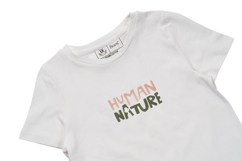 Human Nature - Womens Organic Cotton T - shirt | White | Verified Sustainable Womens T - Shirt on Brown Living™