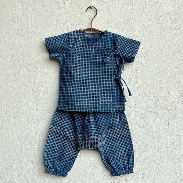 Kids Unisex Organic Cotton Angarakha and Pants- Indigo | Verified Sustainable Kids Daywear Sets on Brown Living™