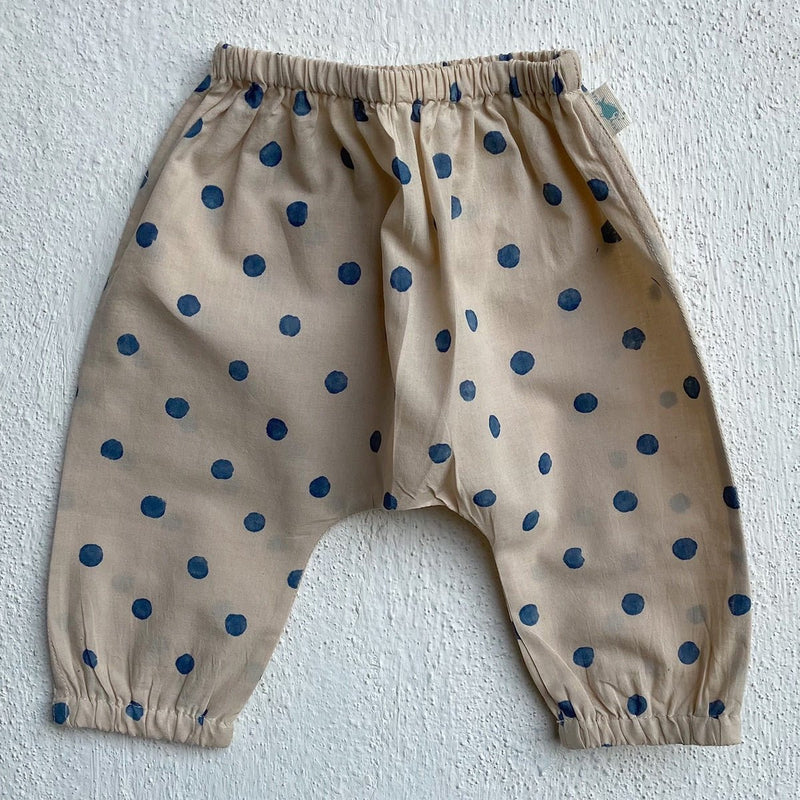 Kids Unisex Organic Cotton Indigo Beige Polka Jhabla with Polka Pants | Verified Sustainable Kids Daywear Sets on Brown Living™