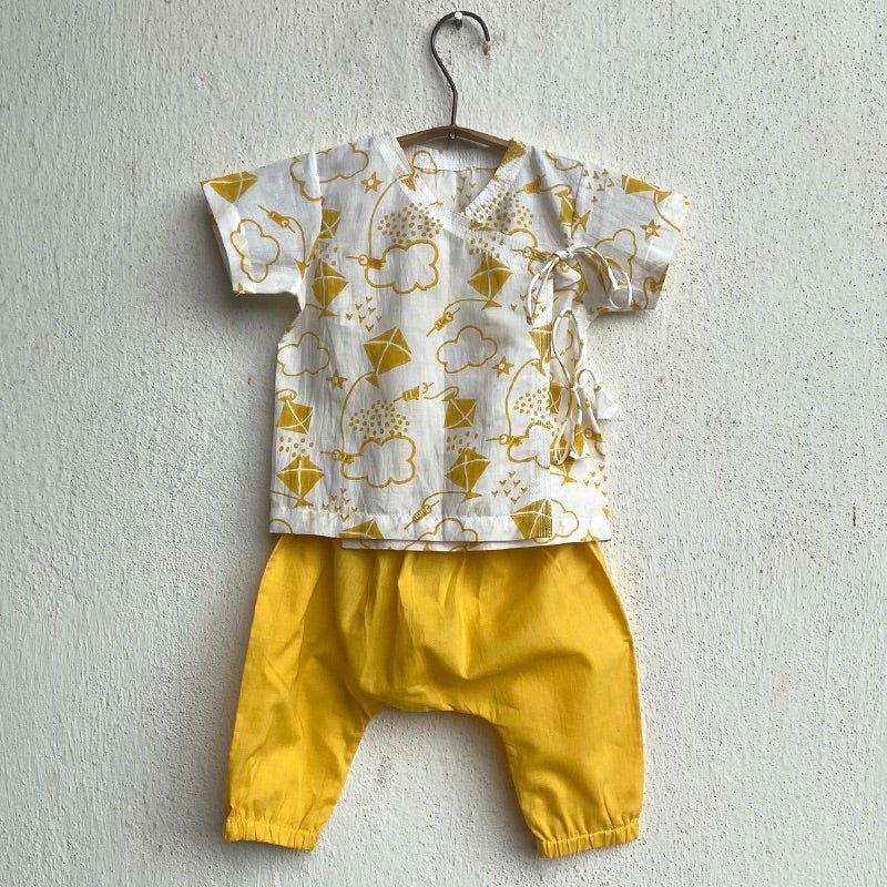 Kids Unisex Organic Cotton Patang Angarakha with Yellow Pants | Verified Sustainable Kids Daywear Sets on Brown Living™